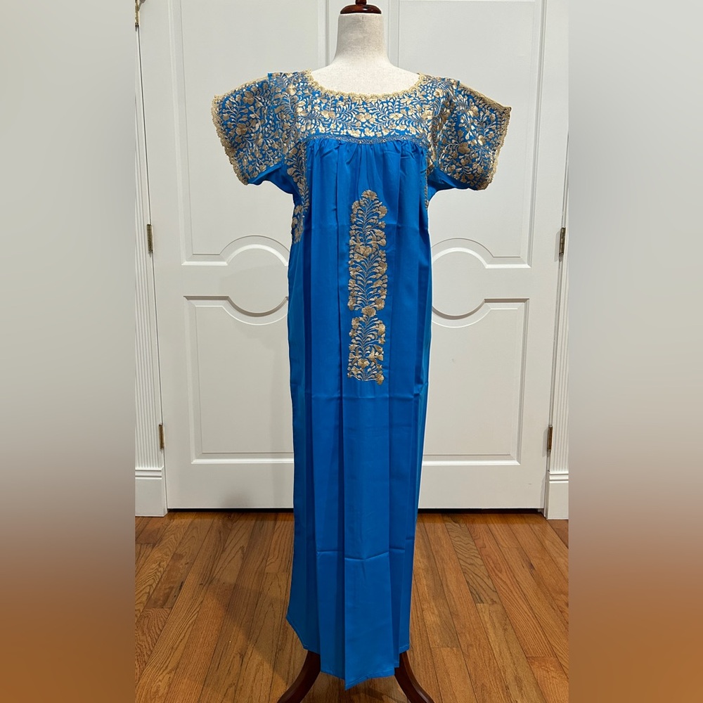 San Antonino Maxi Dress,Oaxaca Mexican dress.Hand Embroidered with Silk Threads.